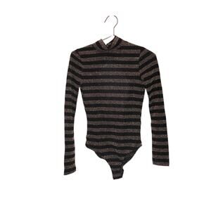 Win Win Apparel Black & Gold Glitter Cutout Bodysuit - Small